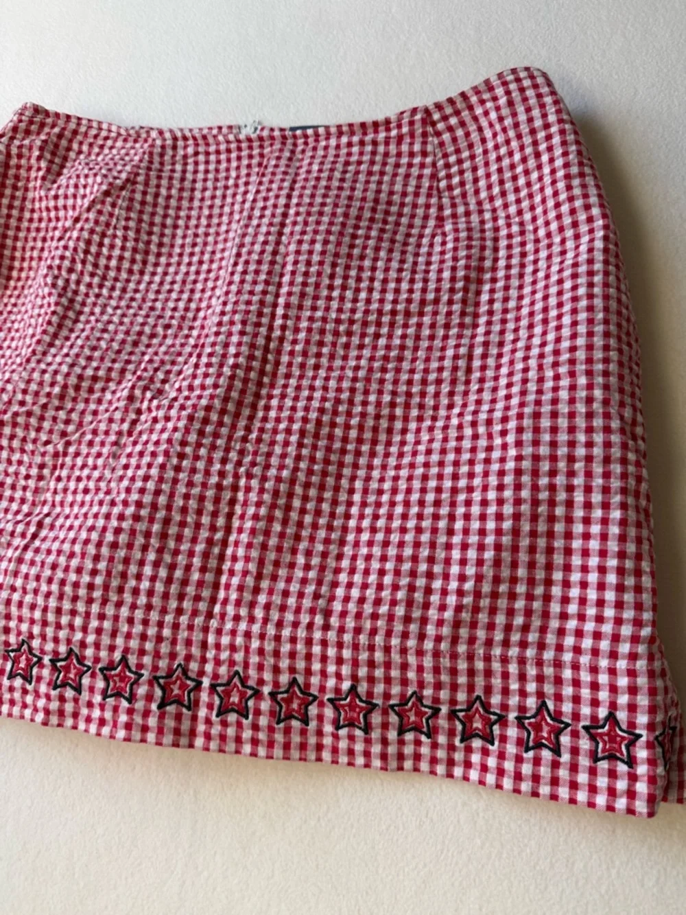 Vintage Red Gingham Mini Skirt with Star Embroidery 8 - Picture 2 of 5